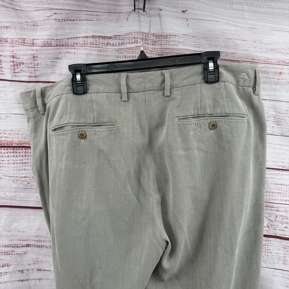 Tommy Bahama Dress Pants Mens 40x27 Silk Herringbone Flat Front Khaki Trousers - Picture 6 of 9